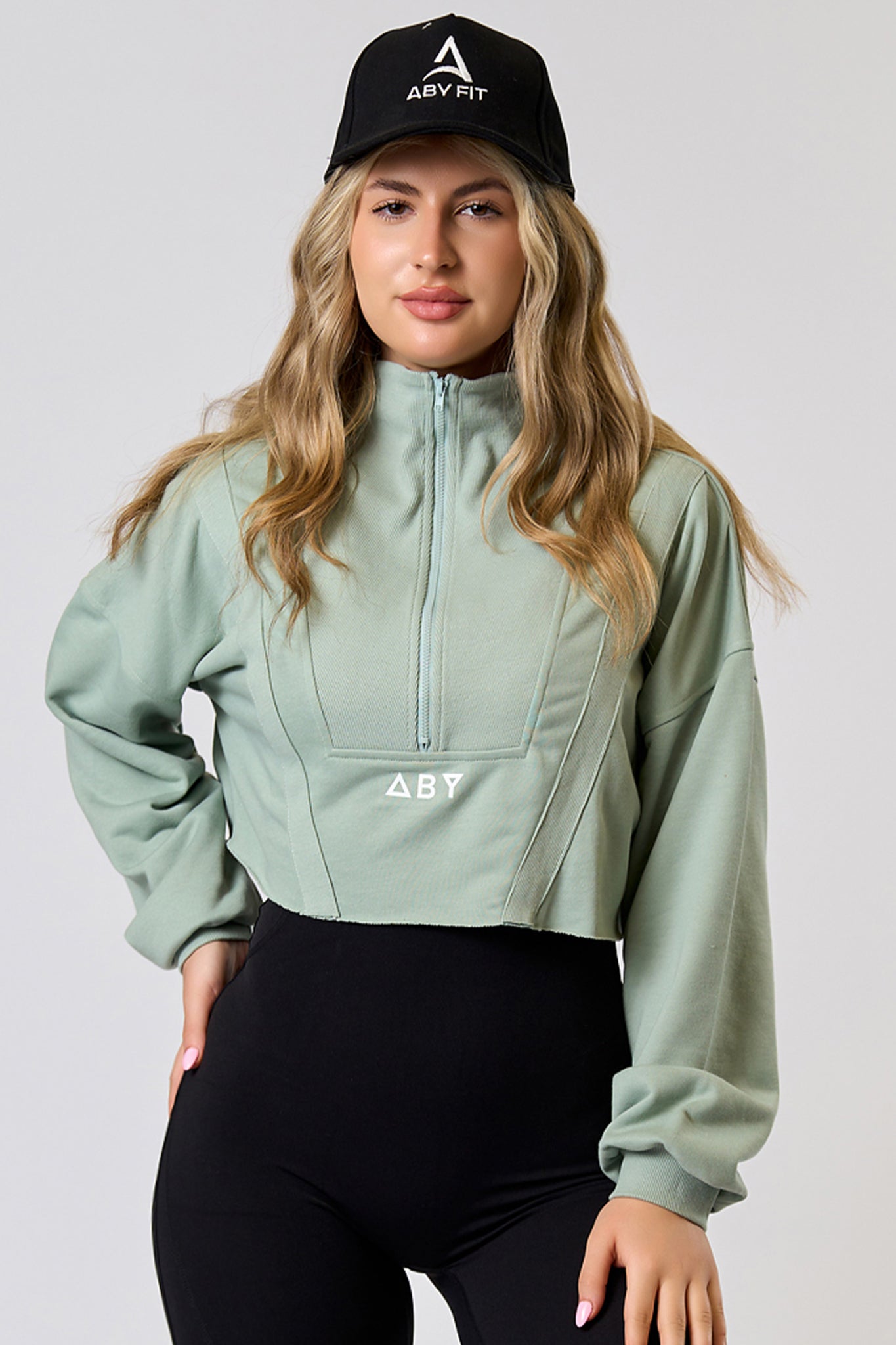 CROP ZIP blouse Mint green