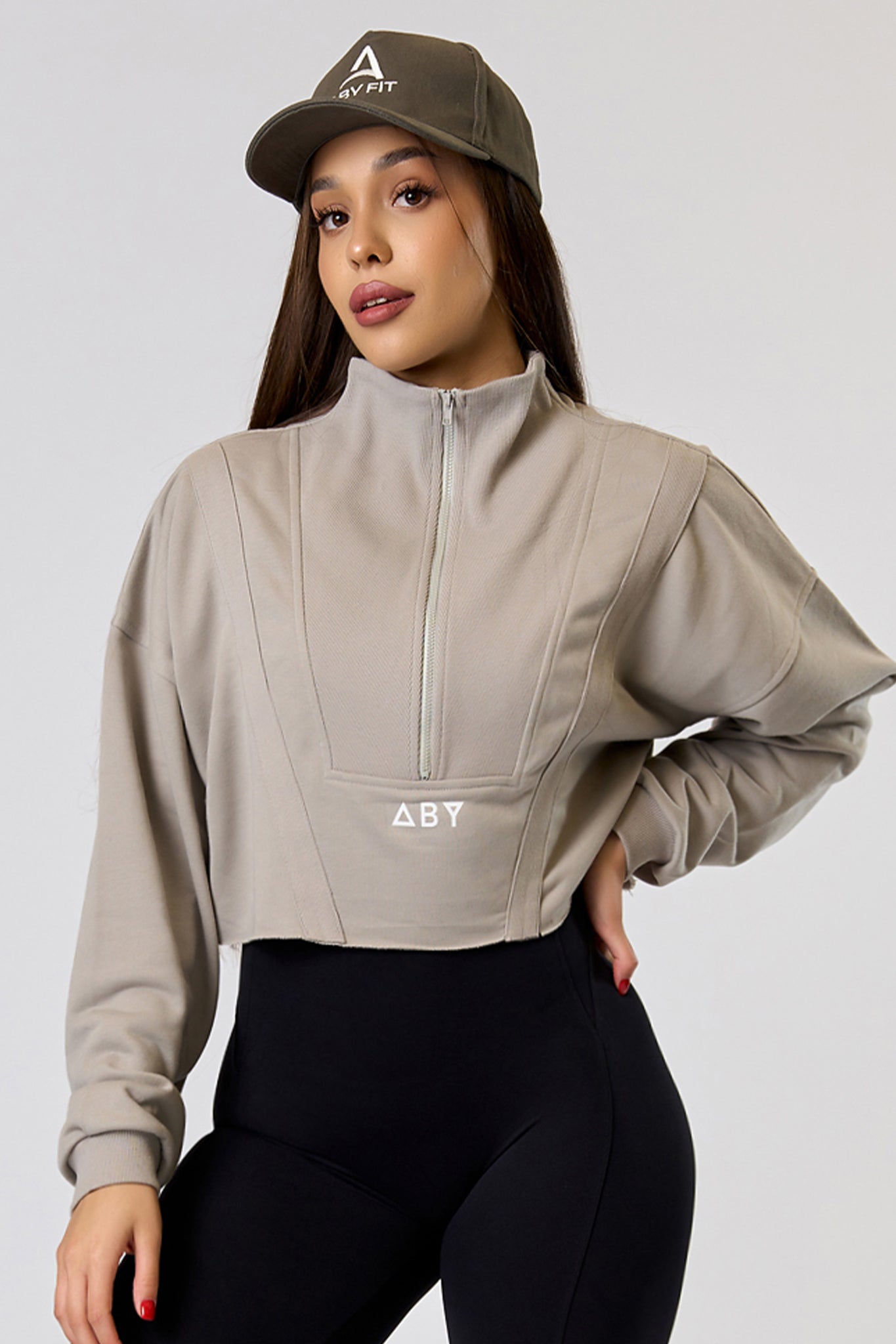 CROP ZIP Blouse Grey