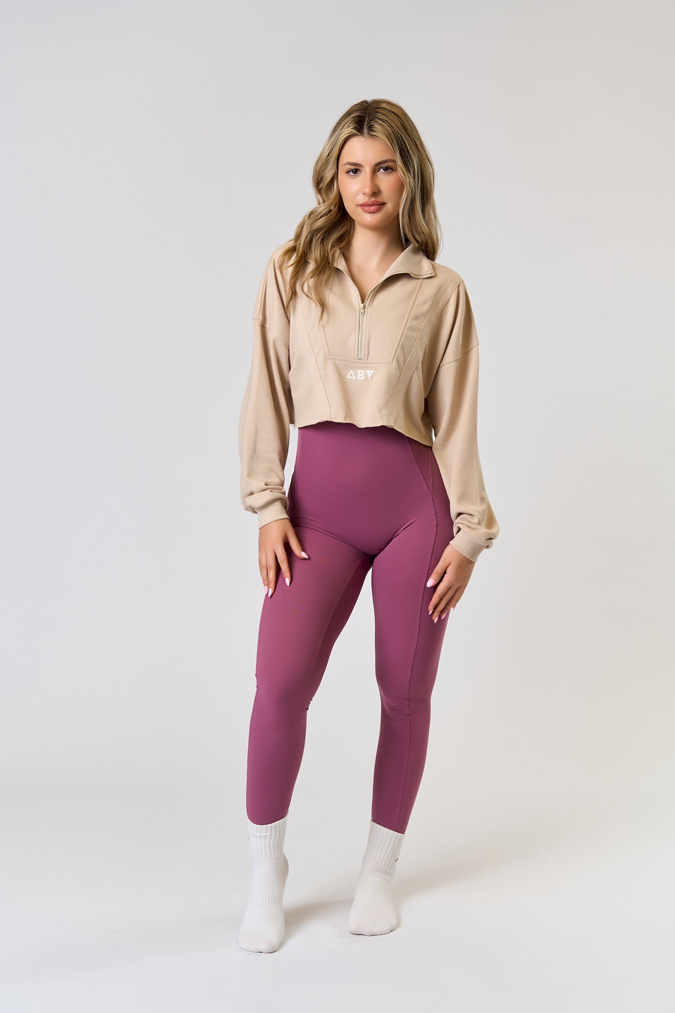 CROP ZIP blouse Beige