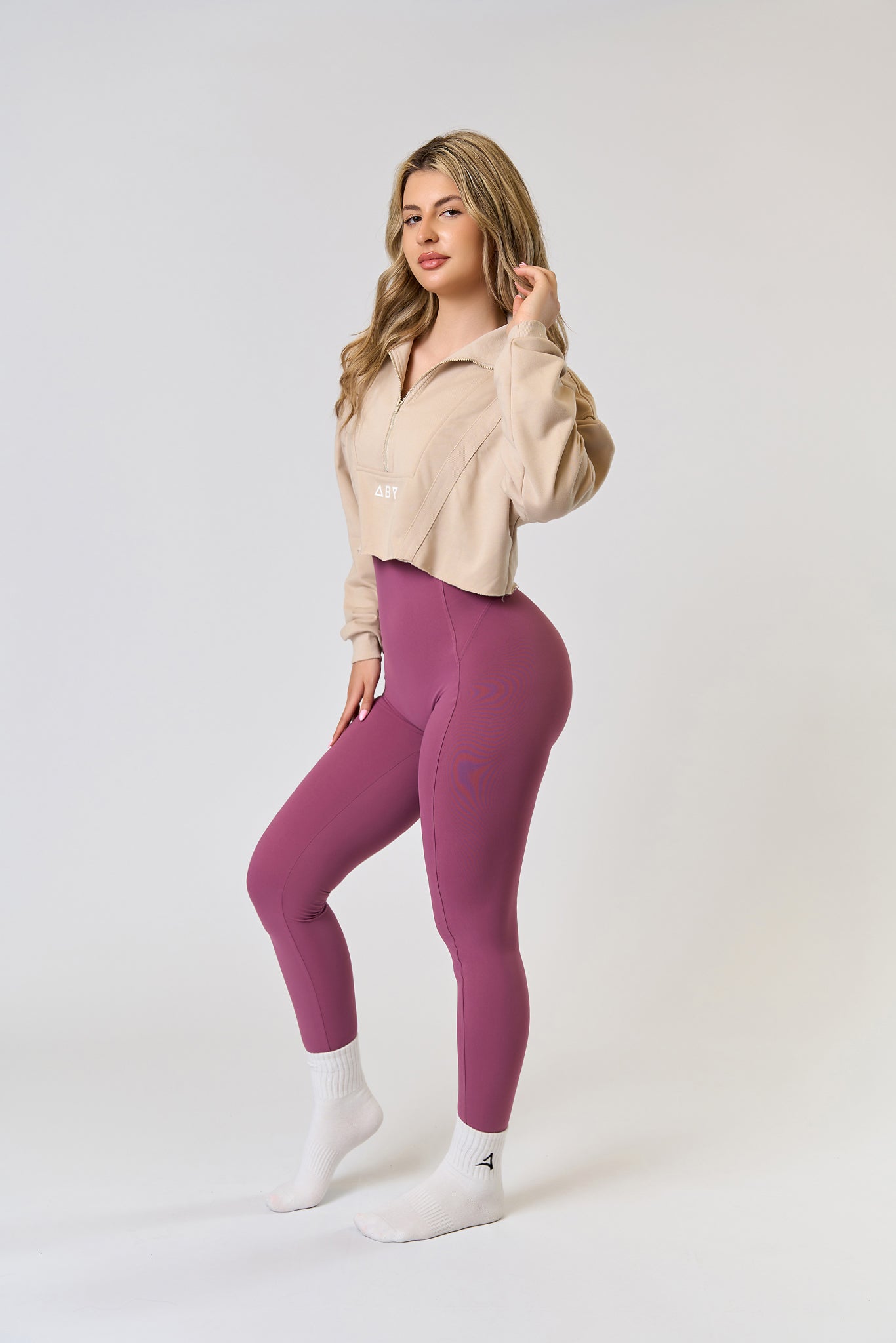 CROP ZIP blouse Beige