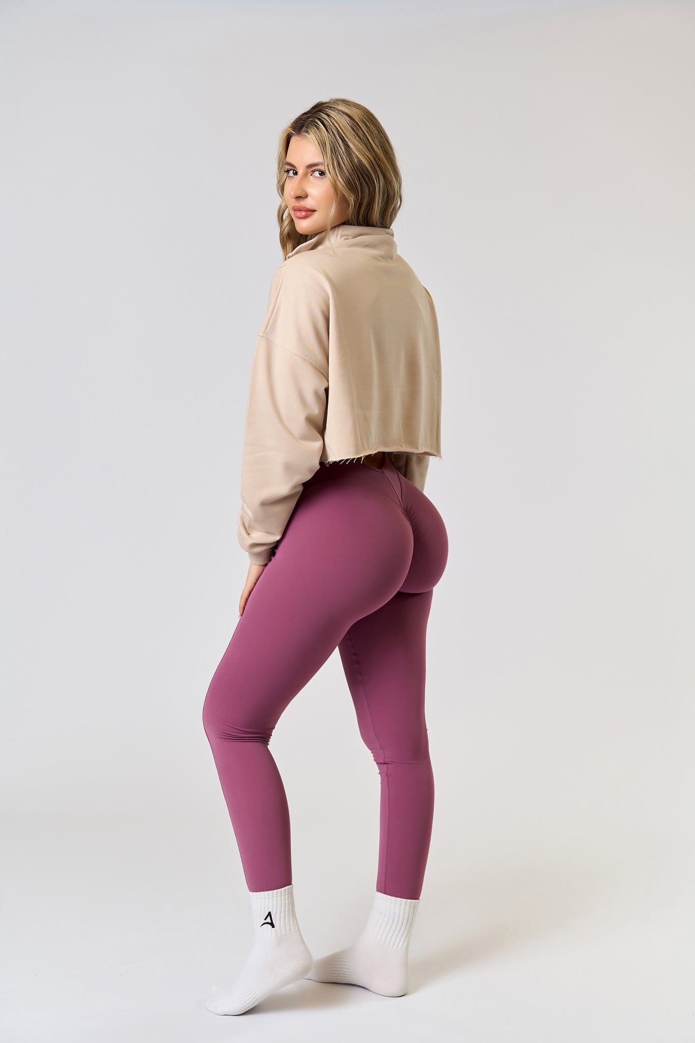 CROP ZIP blouse Beige