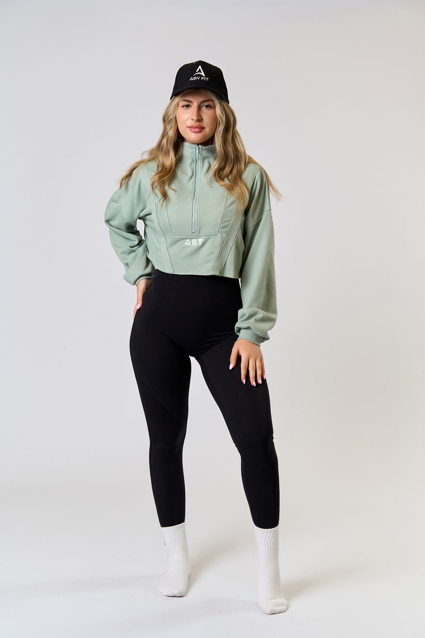 CROP ZIP blouse Mint green