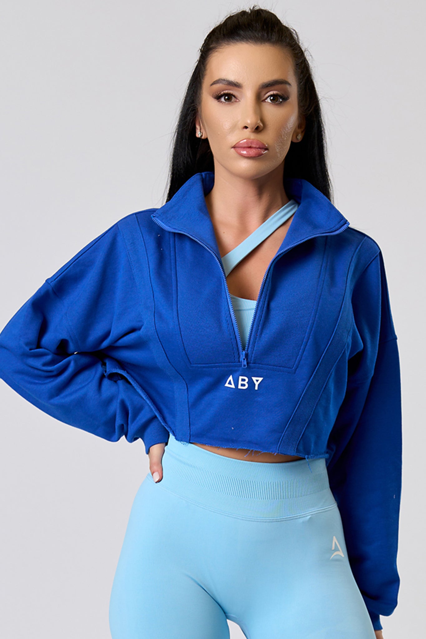 CROP ZIP Blouse Blue