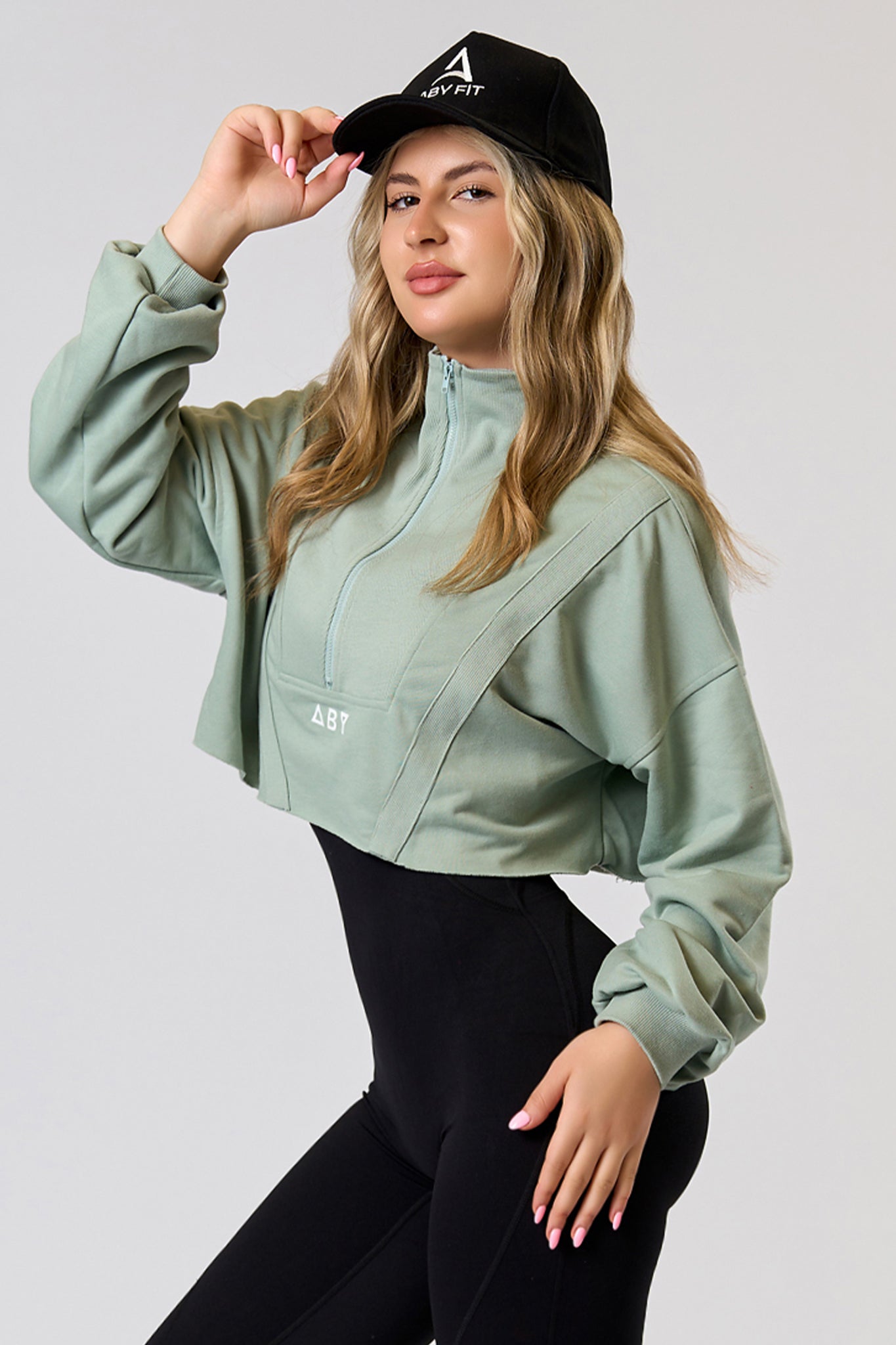 CROP ZIP blouse Mint green